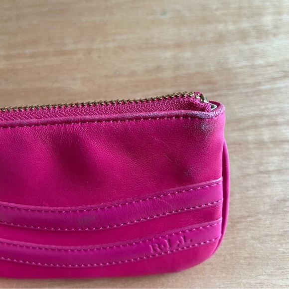 Lauren Ralph Lauren pink leather coin purse wristlet money wallet clutch gold - Picture 8 of 10